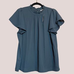 Loft • New With Tags NWT• Green High Neck Work Blouse Eyelet Back • Sz Large